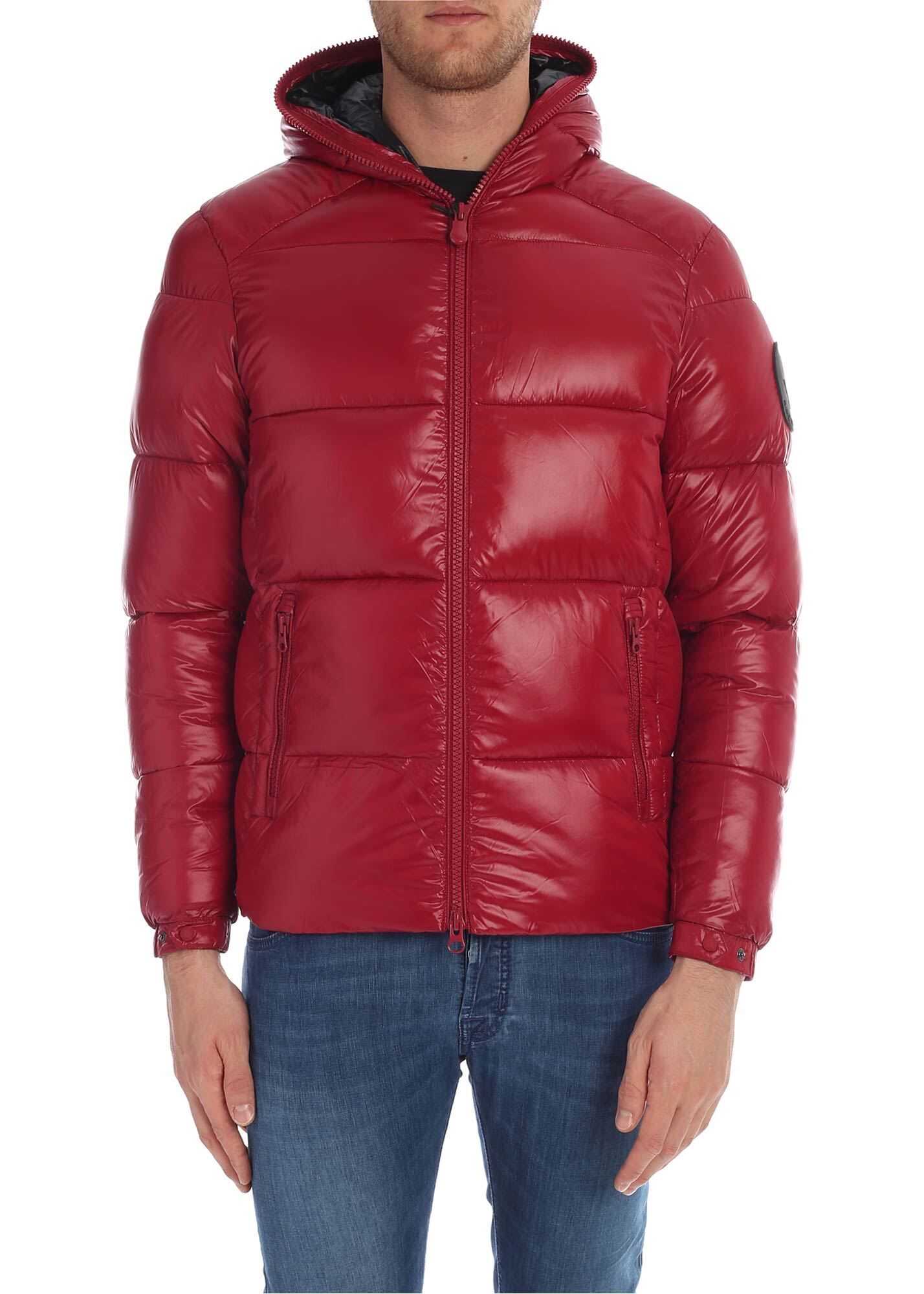 Save the Duck Burgundy Down Jacket With Logo Patch Red