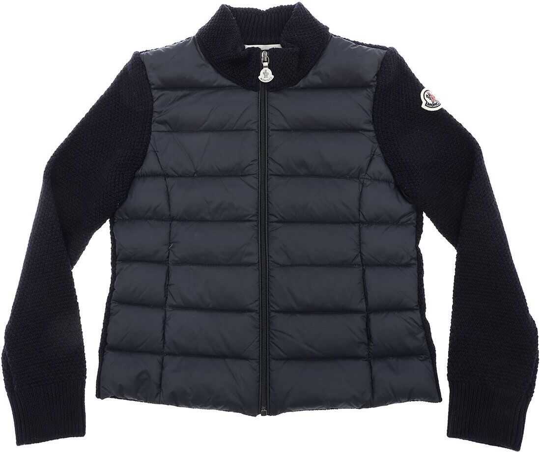 Moncler Kids Blue Cardigan With Padded Insert Blue
