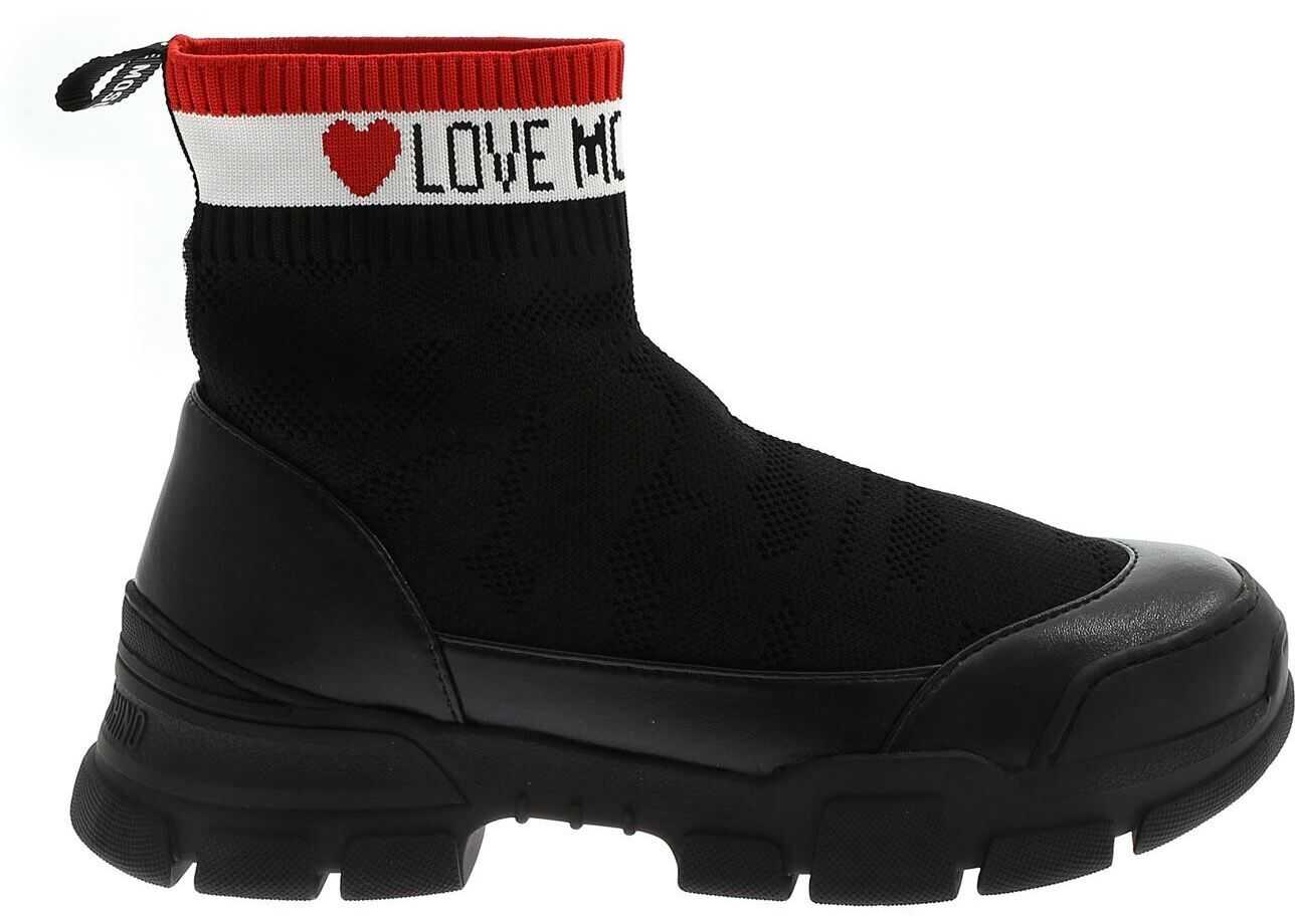 LOVE Moschino Black Sneakers With Logo Embroidery Black