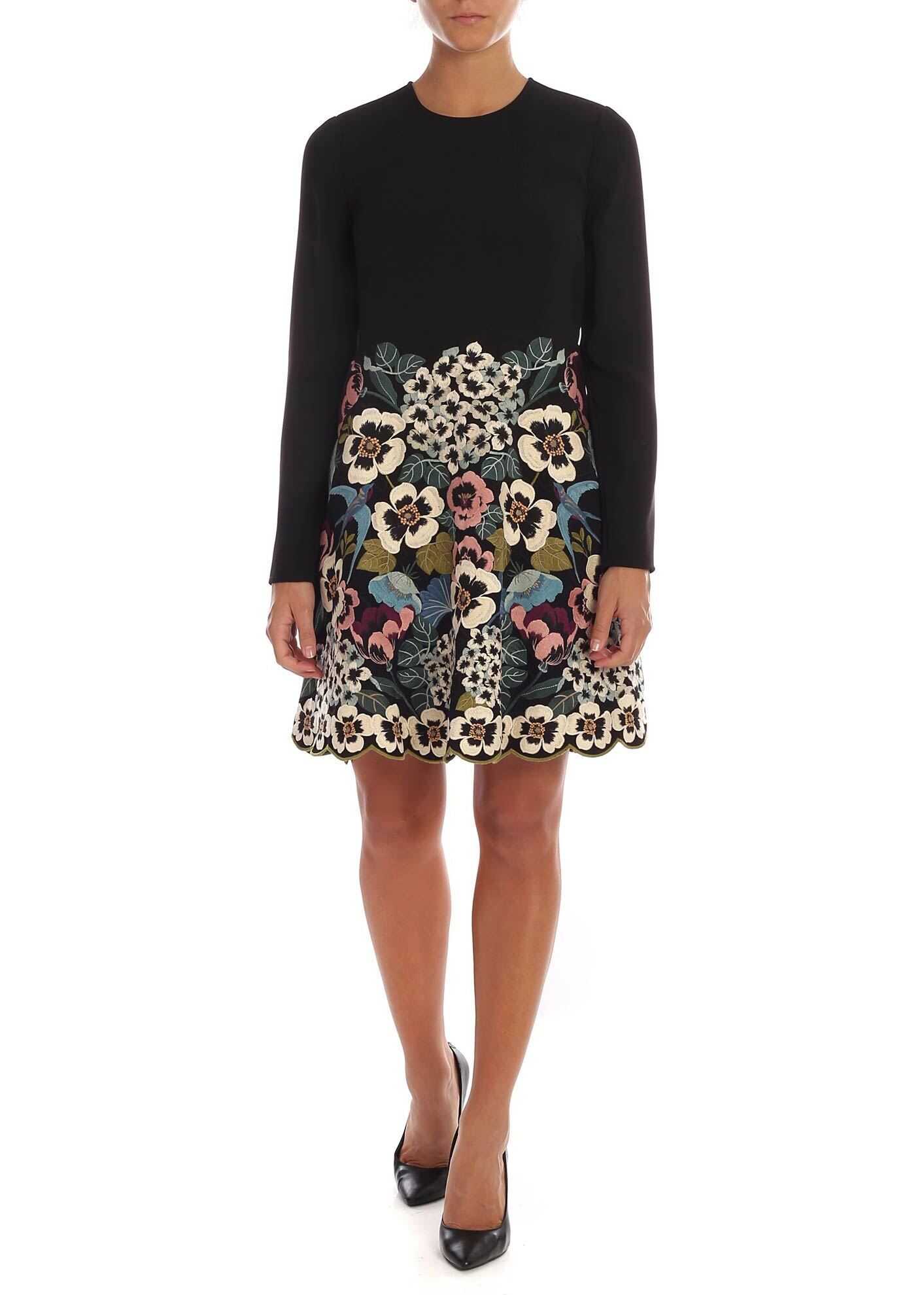 RED VALENTINO Black Dress With Floral Embroidery Black