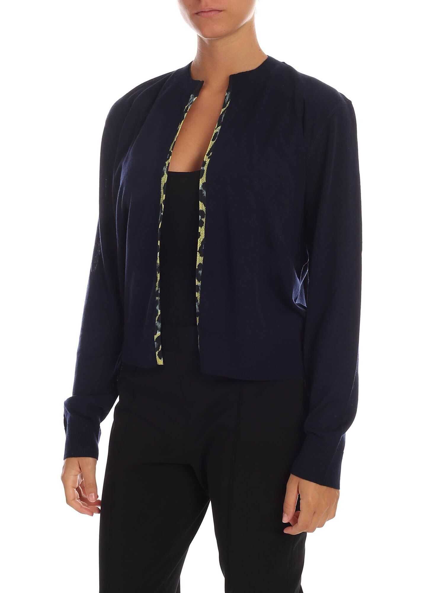Paul Smith Blue Cardigan With Animalier Lining Blue
