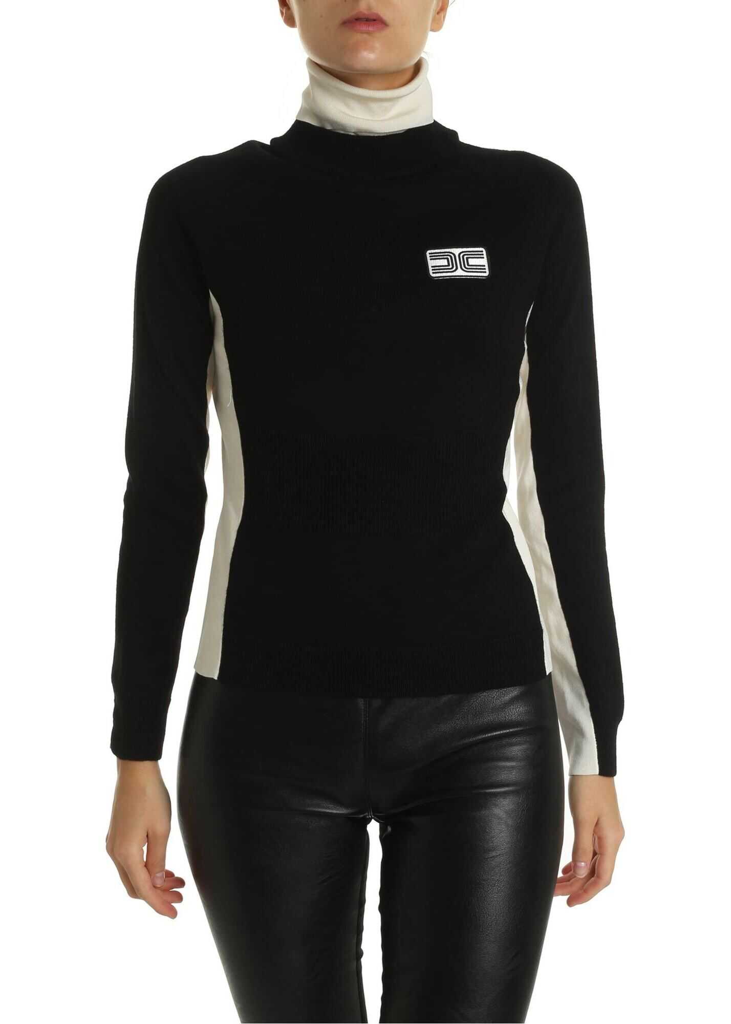 Elisabetta Franchi Turtleneck In Black And Nude Color With Logo Black