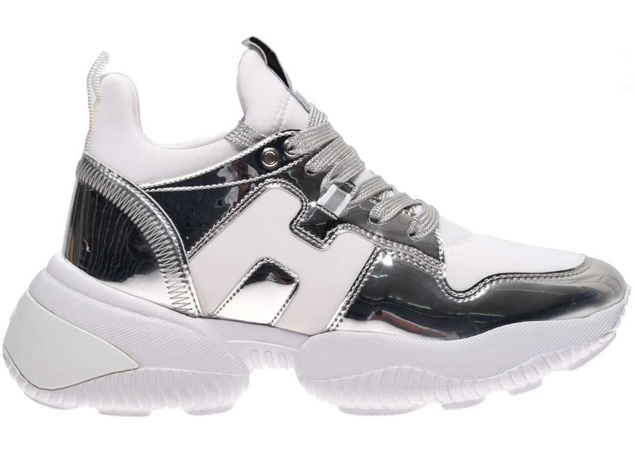 Hogan Mirror Effect Interaction Sneaker In White Silver