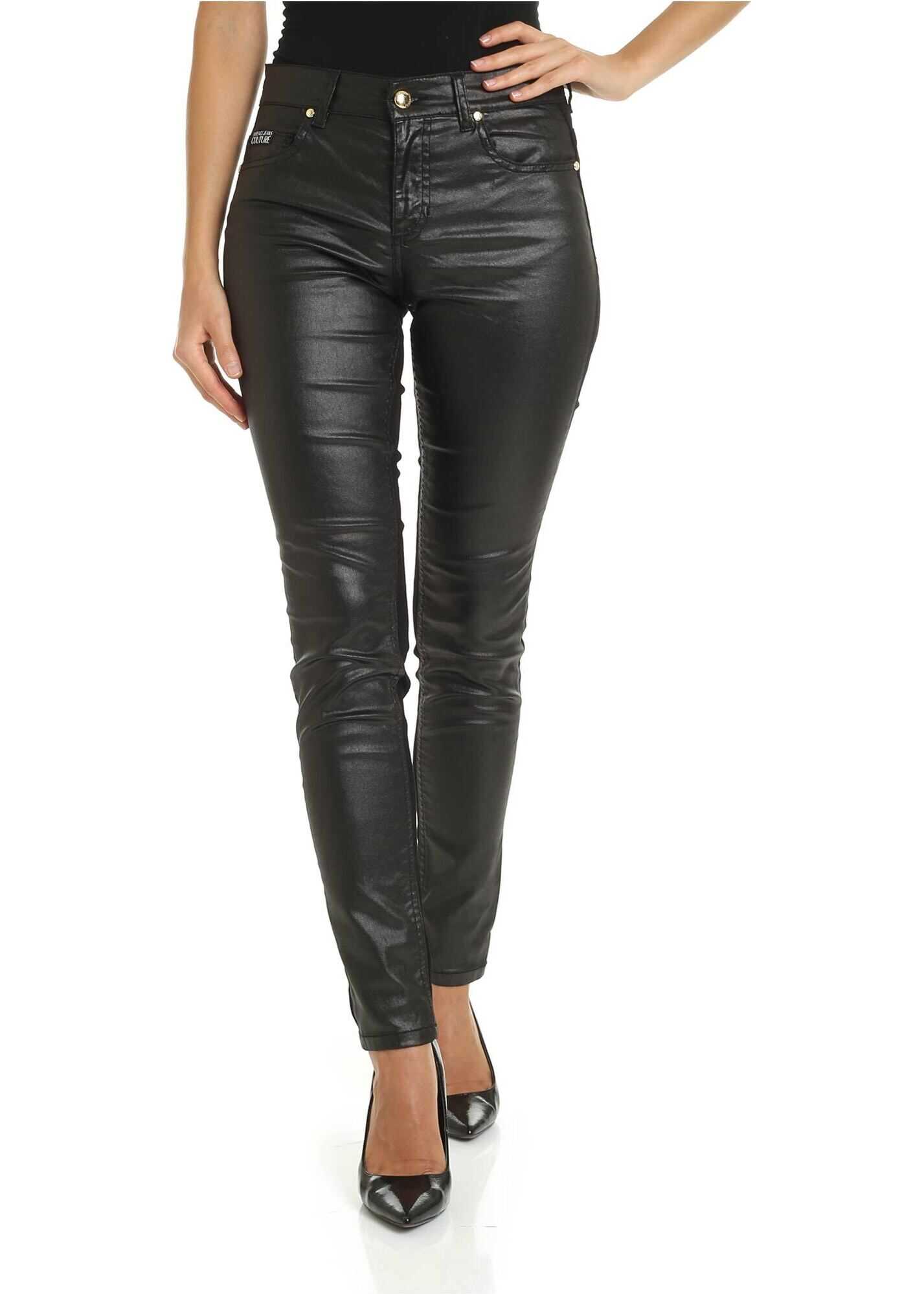 Blug Versace Jeans Couture Vinyl-Effect Jeans In Black Black