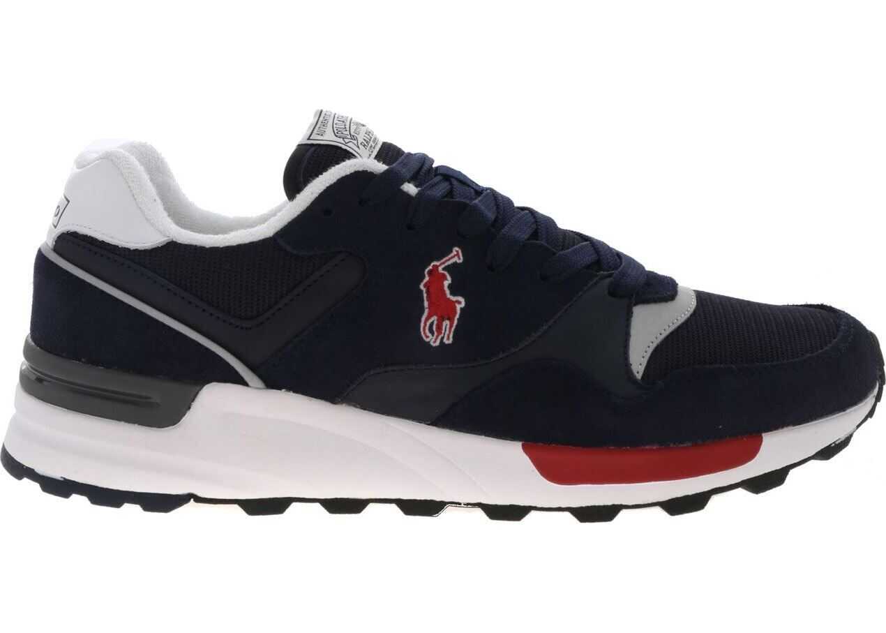 Ralph Lauren Trackster Blue Sneakers With Embroidered Red Logo Blue