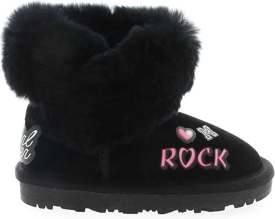 Monnalisa Ankle Boots In Black Suede With Rock Print Black