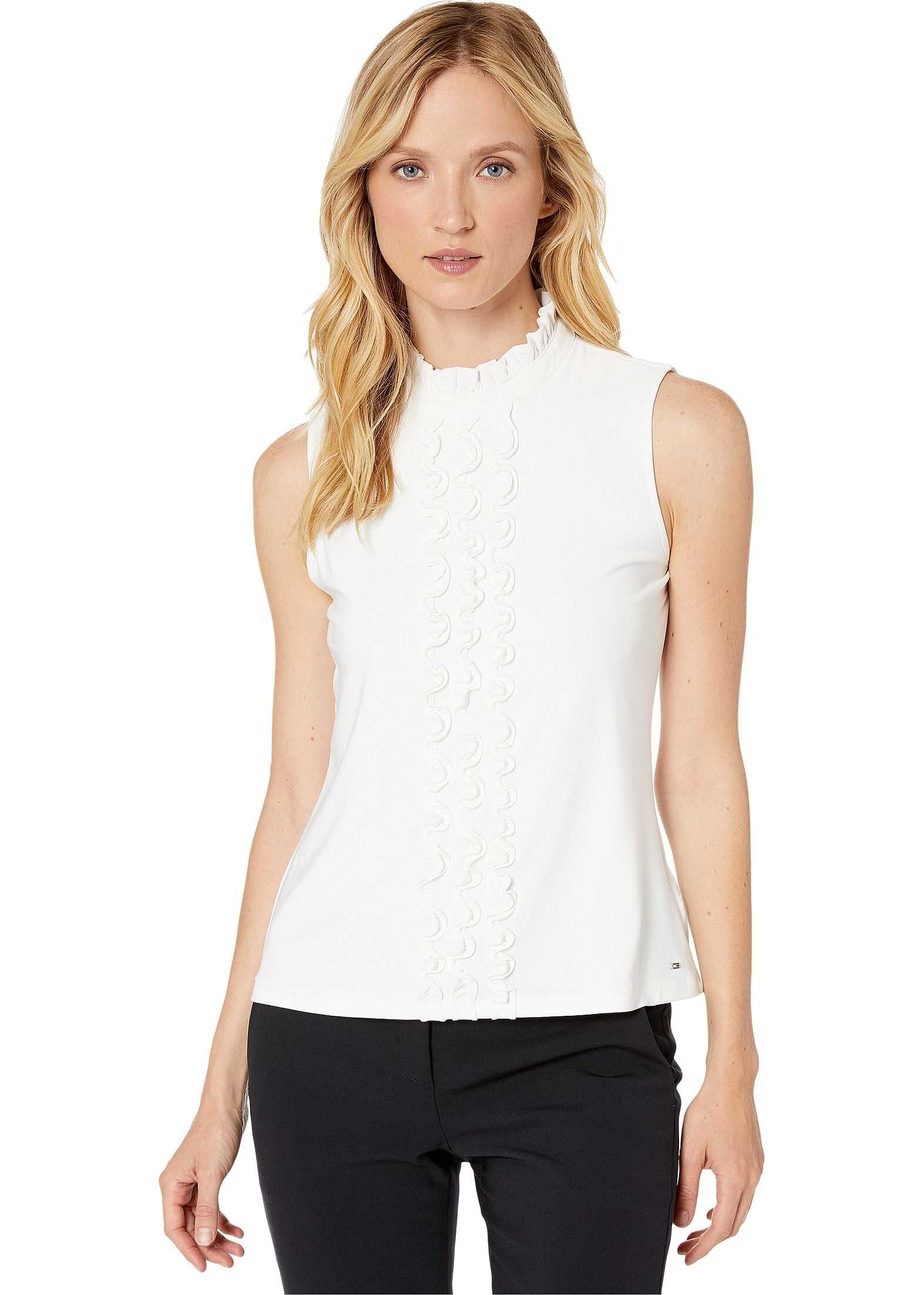 Ruffle Centerfront Mock Neck Knit Top