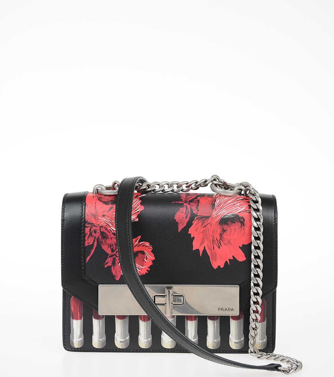 Prada Printed Leather Shoulder Bag BLACK
