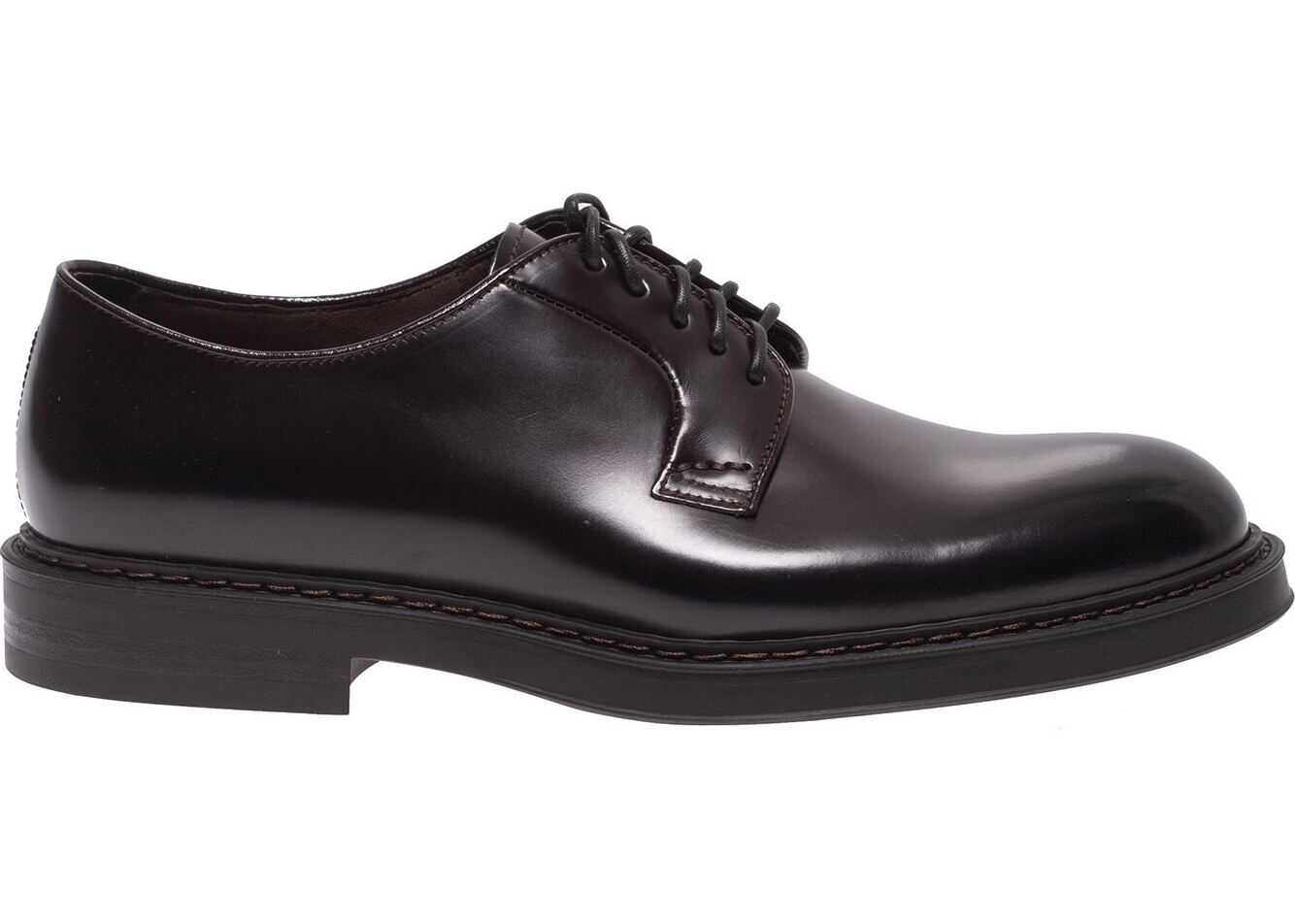 Doucal's Derby Shoes In Black Brushed Leather Red