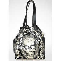 Genti de mana Skull Printed Satin Shopping Bag Femei