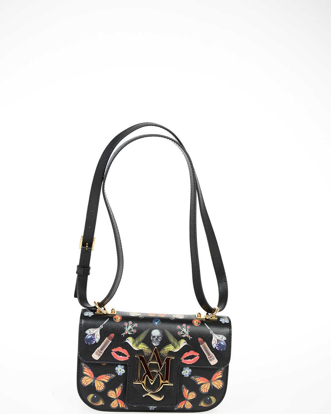 Alexander McQueen Printed OBSESSION Leather Shoulder Bag BLACK