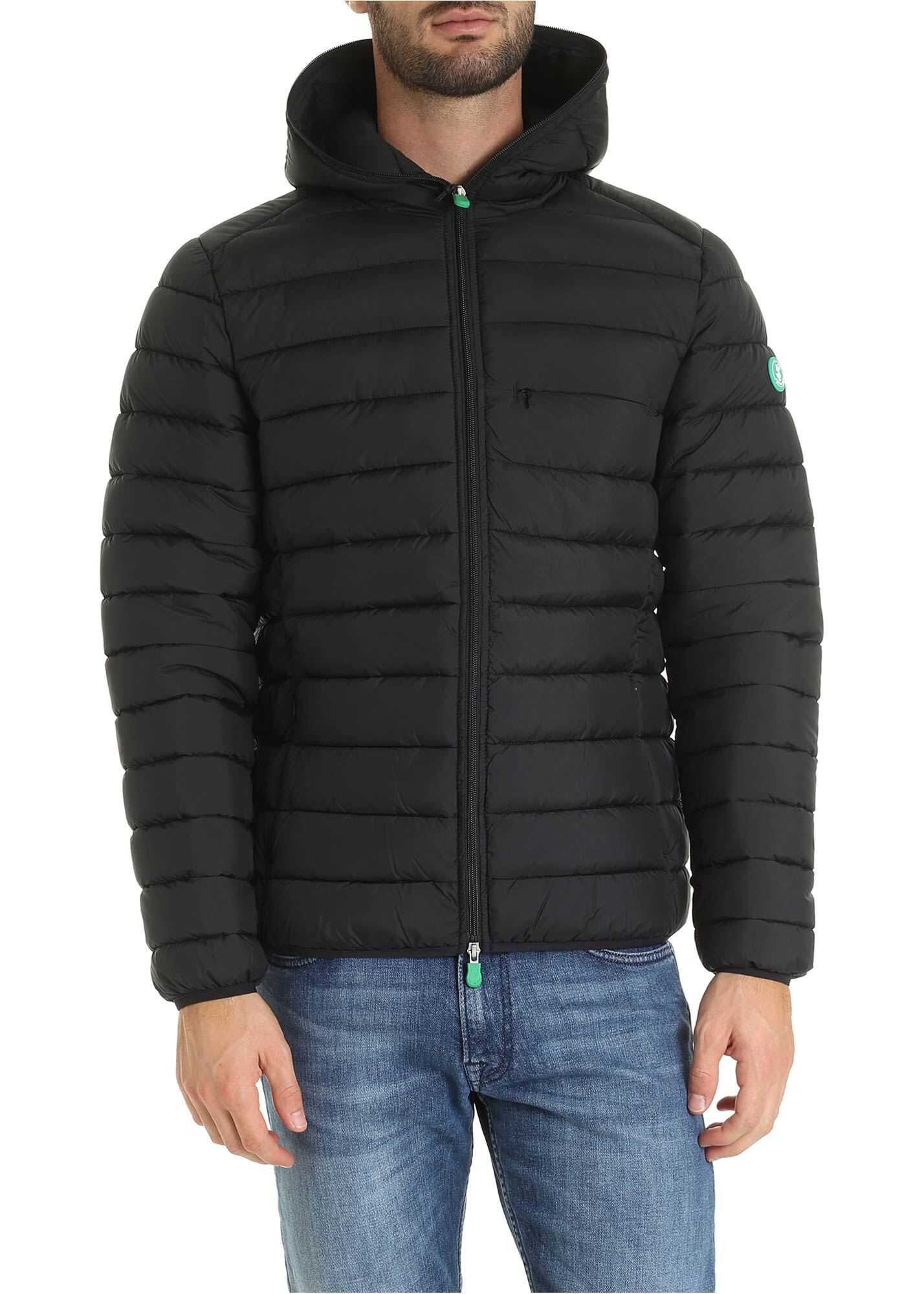 Save the Duck Green Logo Patch Down Jacket In Black Black