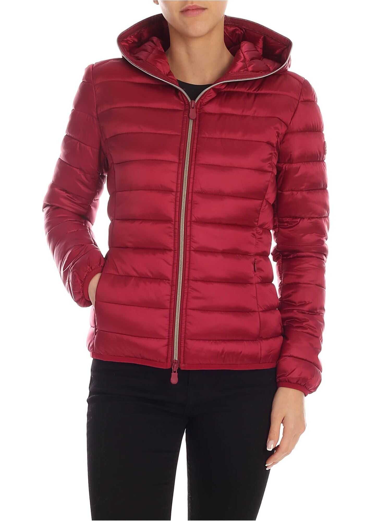 Save the Duck Burgundy Down Jacket With Logo Patch Red