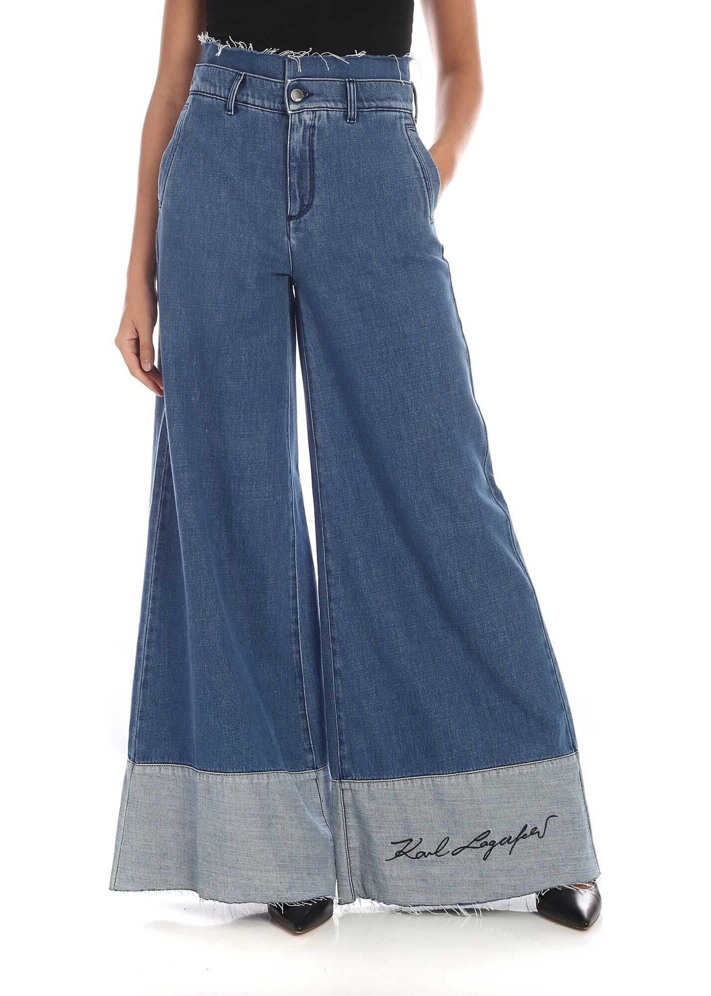 Blug Karl Lagerfeld Palazzo Jeans In Blue With Raw Cut Edges Blue