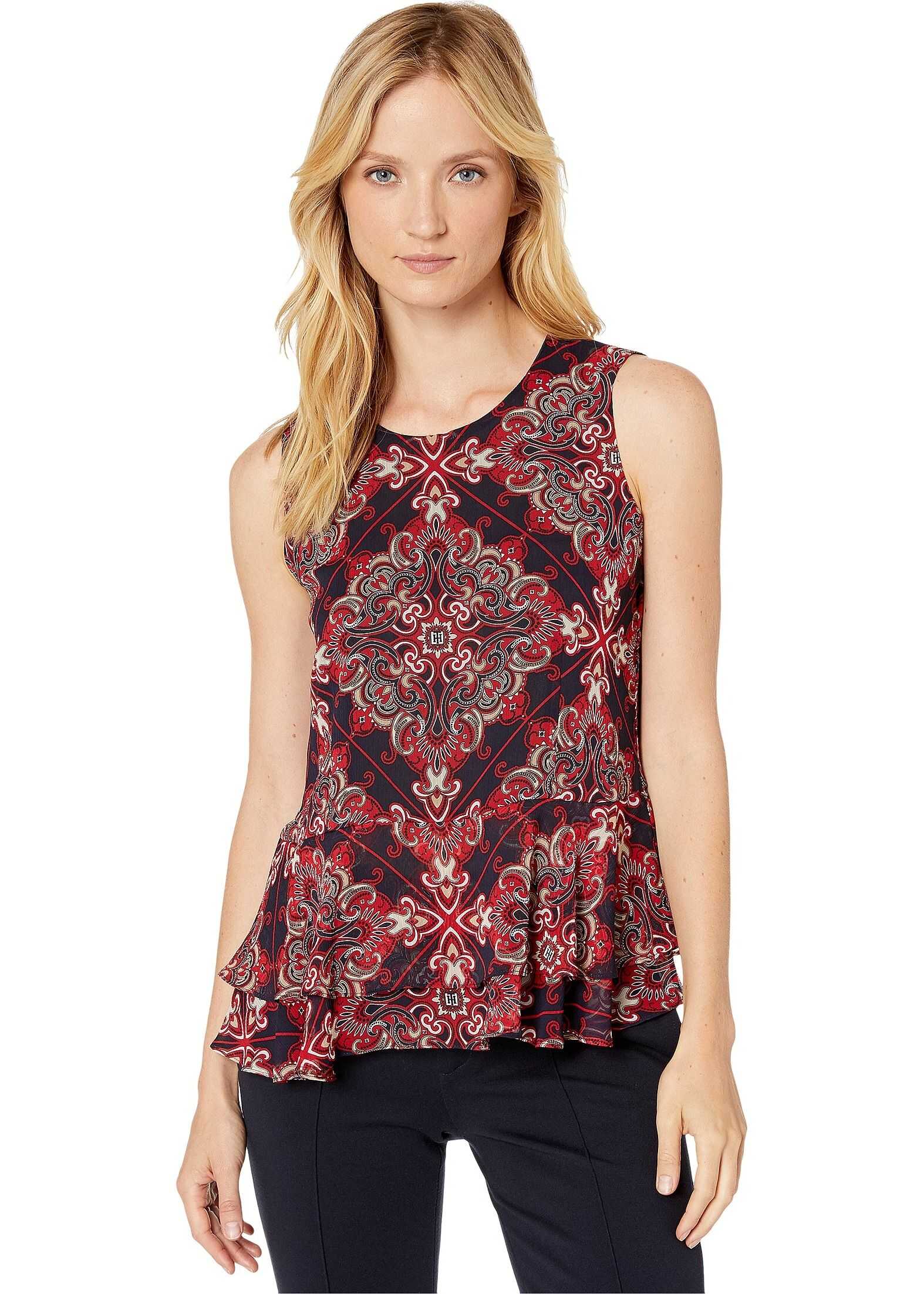 Geo Print Peplum Sleeveless Woven