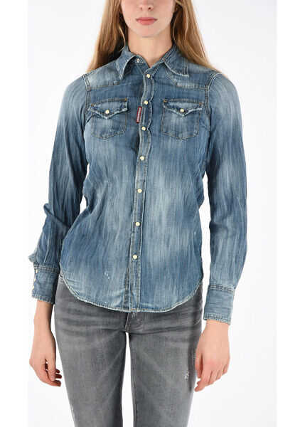 Camasi Casual Dsquared2 Denim Blouse Blue Femei Boutique Mall