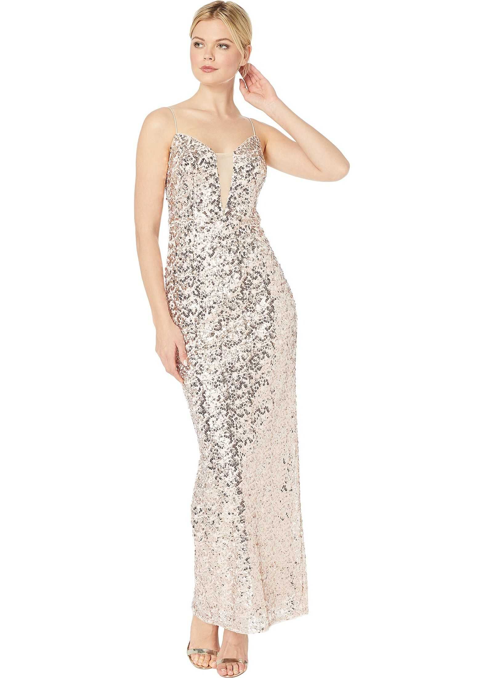 Adrianna Papell Sequin Column Evening Gown Rose Gold