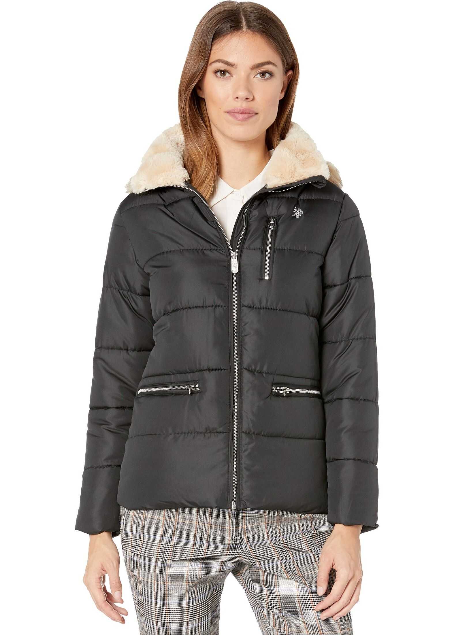 U.S. POLO ASSN. Faux Fur Hooded Jacket Black