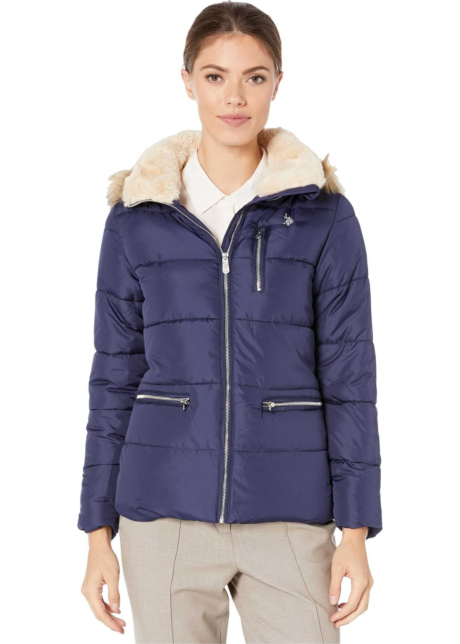 U.S. POLO ASSN. Faux Fur Hooded Jacket Evening Blue