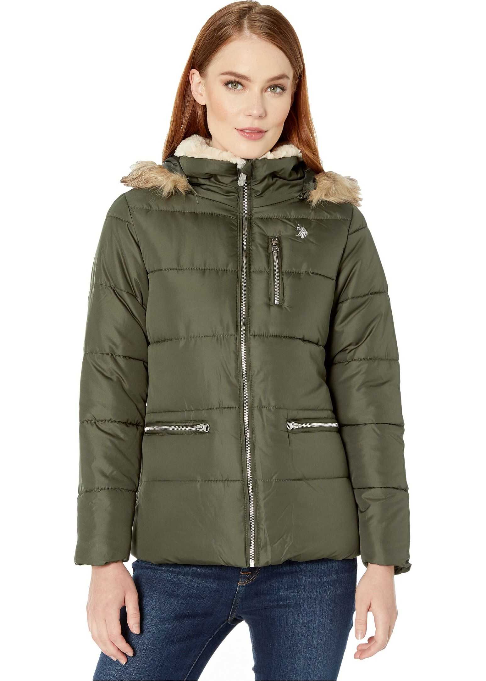 U.S. POLO ASSN. Faux Fur Hooded Jacket Olive