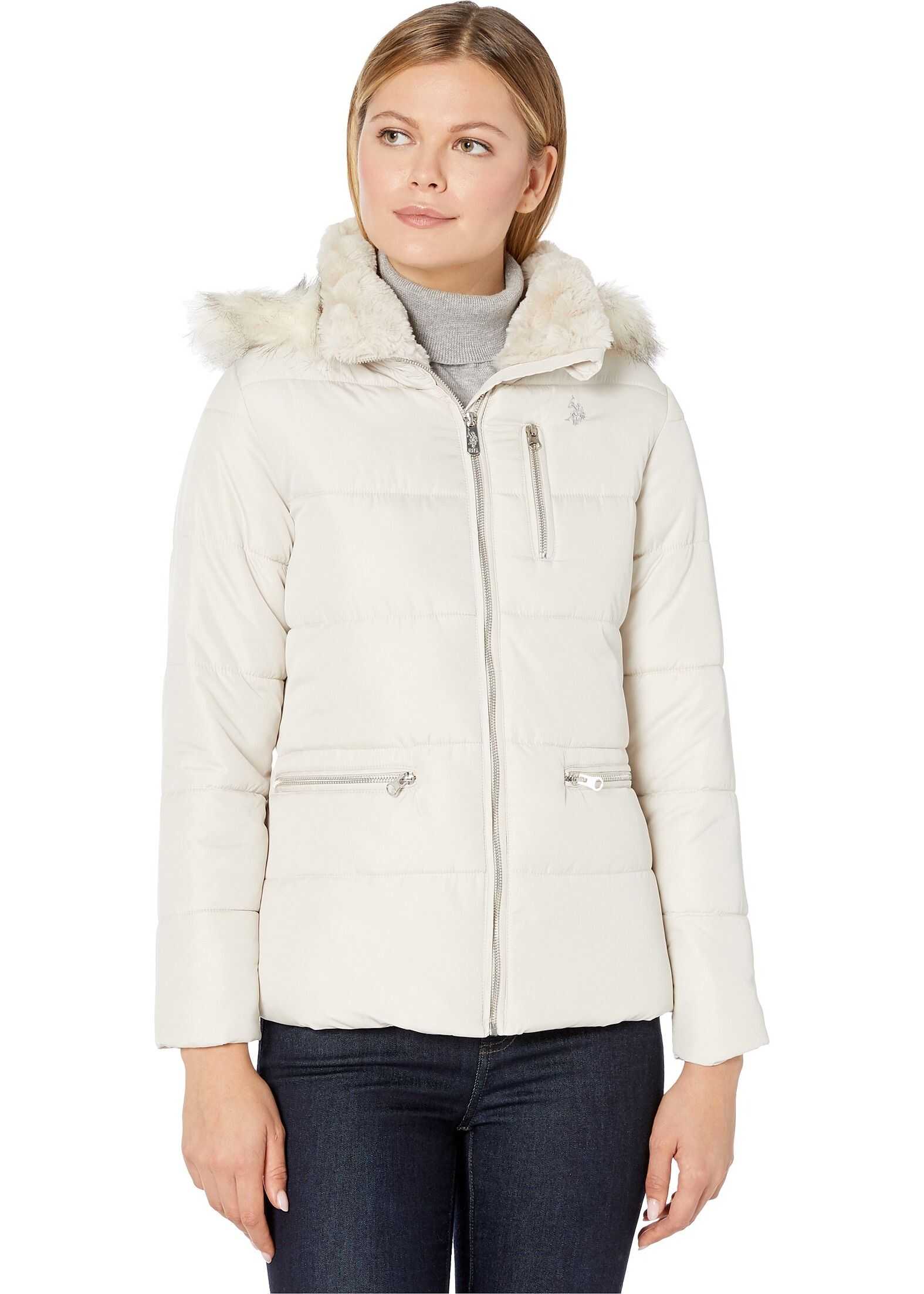 U.S. POLO ASSN. Faux Fur Hooded Jacket Winter Pearl