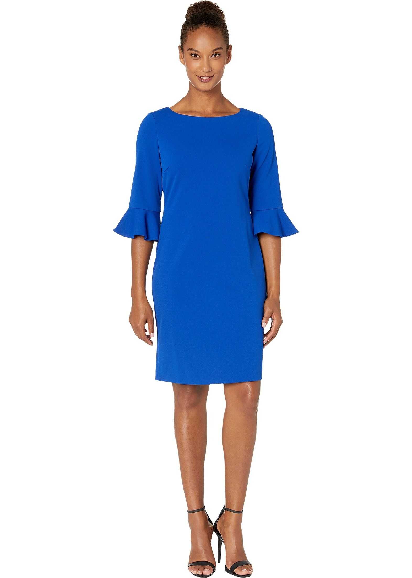 Nine West Scuba Crepe 3/4 Ruffle Sleeve Sheath Dress Sapphire