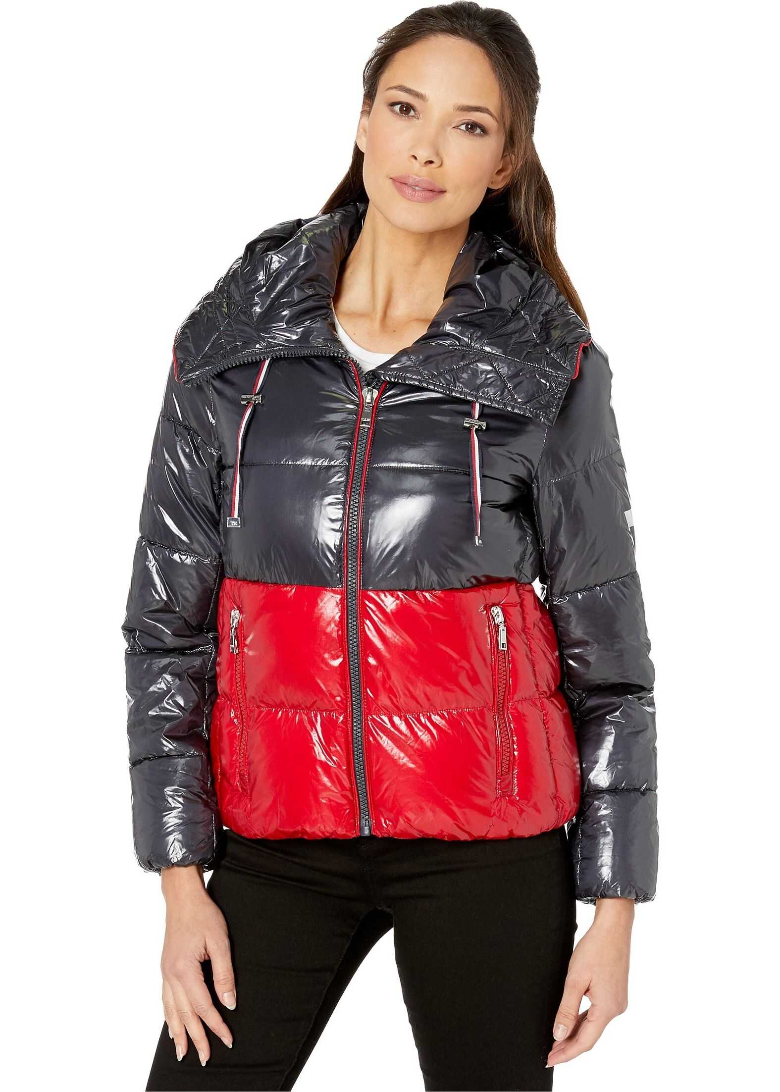 Tommy Hilfiger Shiney Color Block Puffer w/ Hood Red/Navy Combo