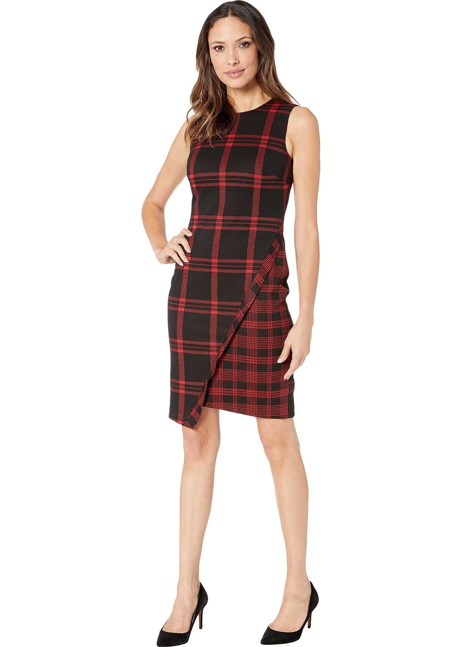 Tommy Hilfiger Plaid Asymmetrical Hem Dress Black/Scarlet