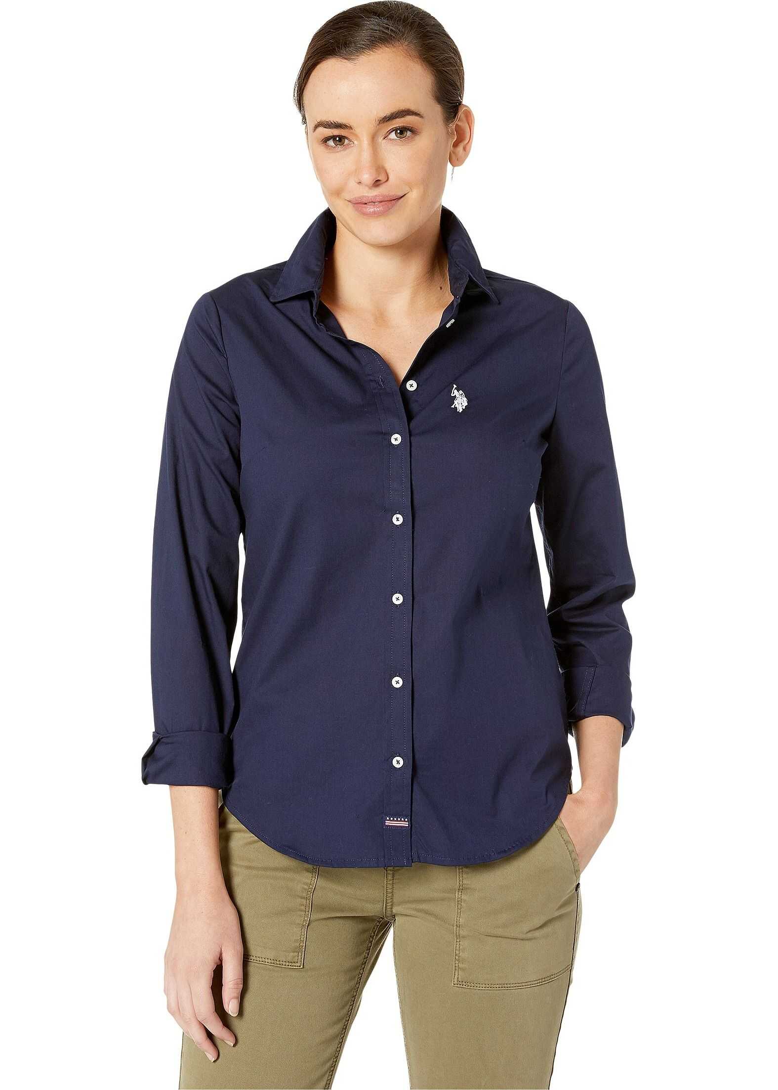 U.S. POLO ASSN. Long Sleeve Solid Woven Shirt Evening Blue