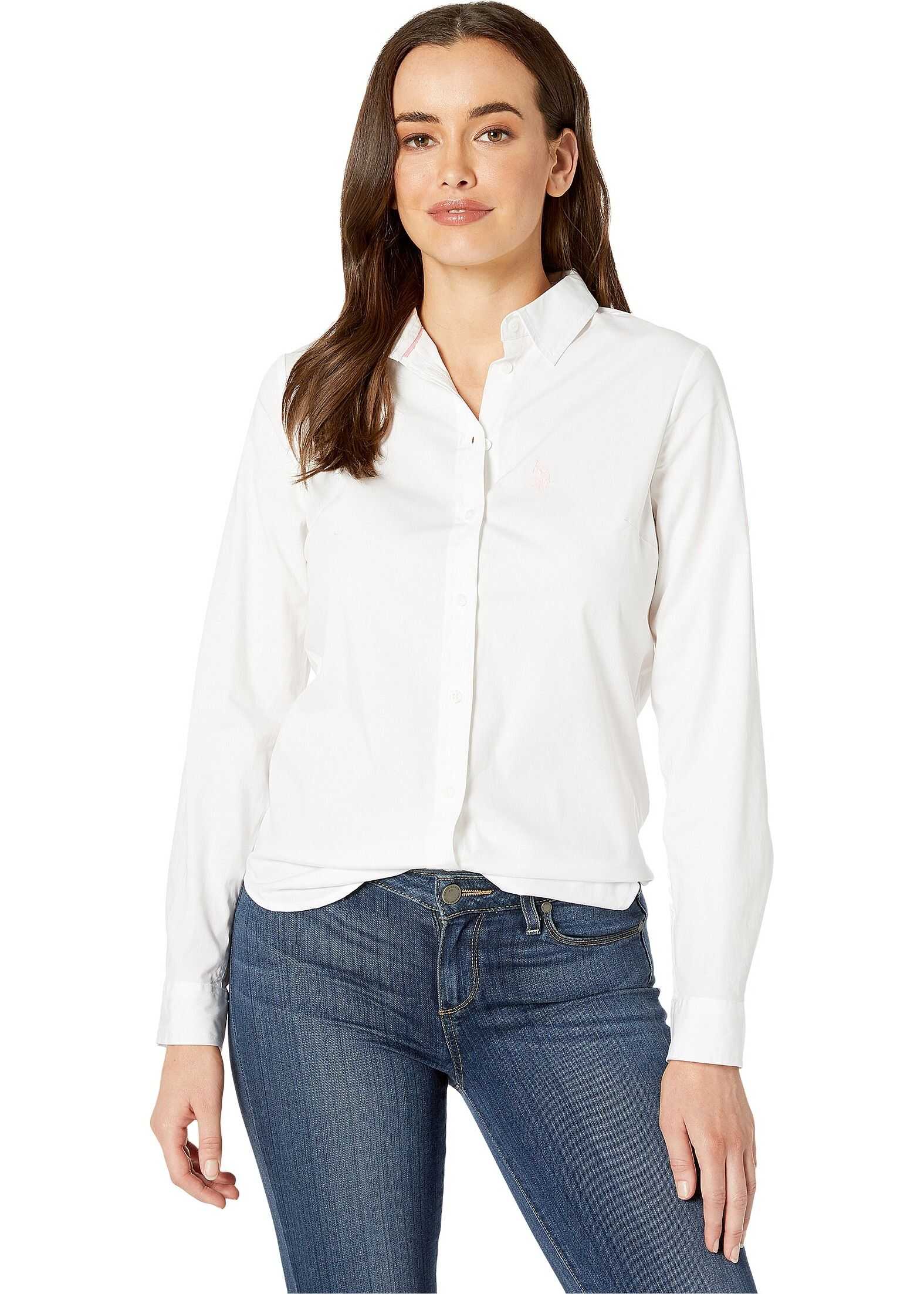 Camasa U.S. POLO ASSN. Long Sleeve Solid Woven Shirt Optic White