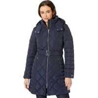 Geci de iarna 35" Diamond Quilt Puffer w/ Hood and Belt Femei
