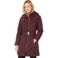 Geci de iarna 35" Diamond Quilt Puffer w/ Hood and Belt Femei