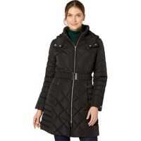Geci de iarna 35" Diamond Quilt Puffer w/ Hood and Belt Femei