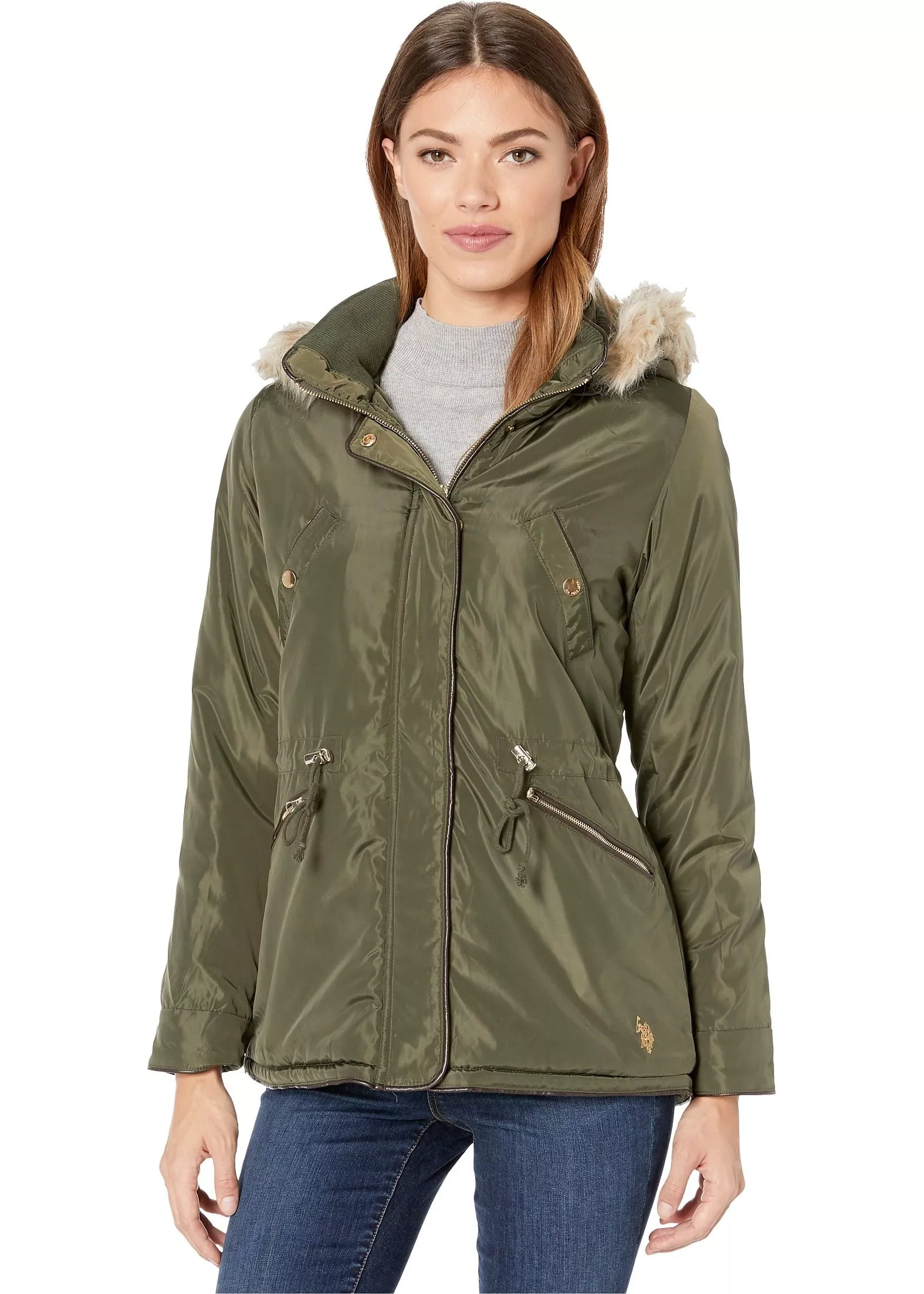 U.S. POLO ASSN. Anorak with Fur Hood Olive