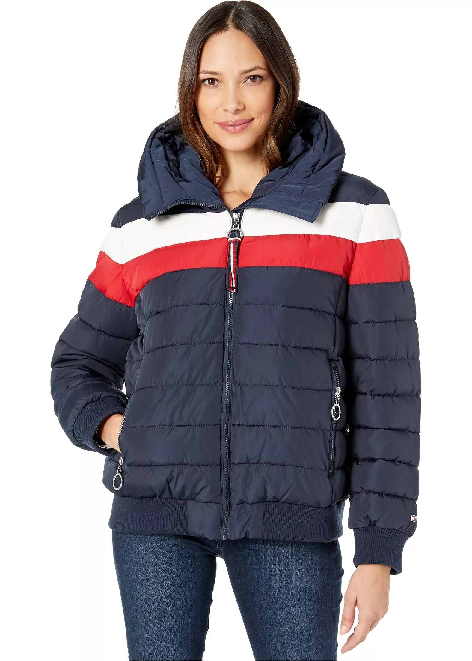 Tommy Hilfiger Color Block Puffer w/ Hood Navy
