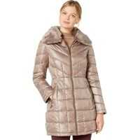 Geci de iarna Zip Front Quilted Puffer w/ Faux Fur Trimmed Collar Femei