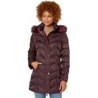 Geci de iarna Chevron Quilted Puffer w/ Faux Fur Trimmed Hood Femei