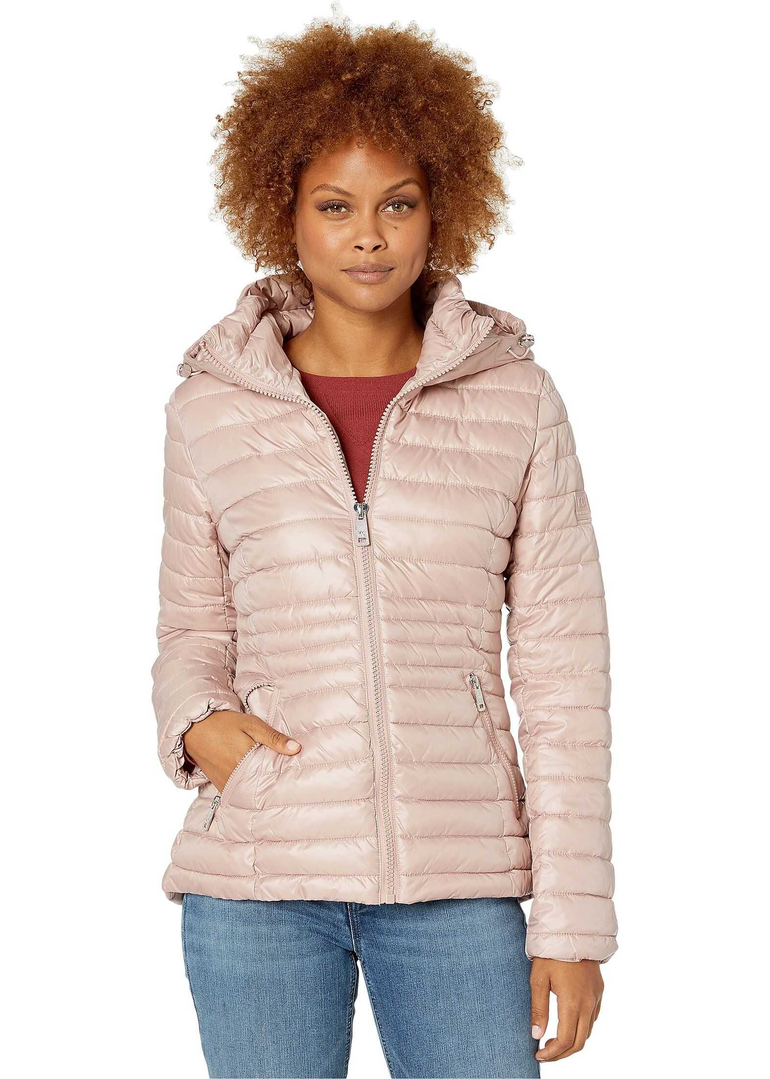 Kenneth Cole New York Hooded Zip Front Channel Quilted Packable Dusty Blush