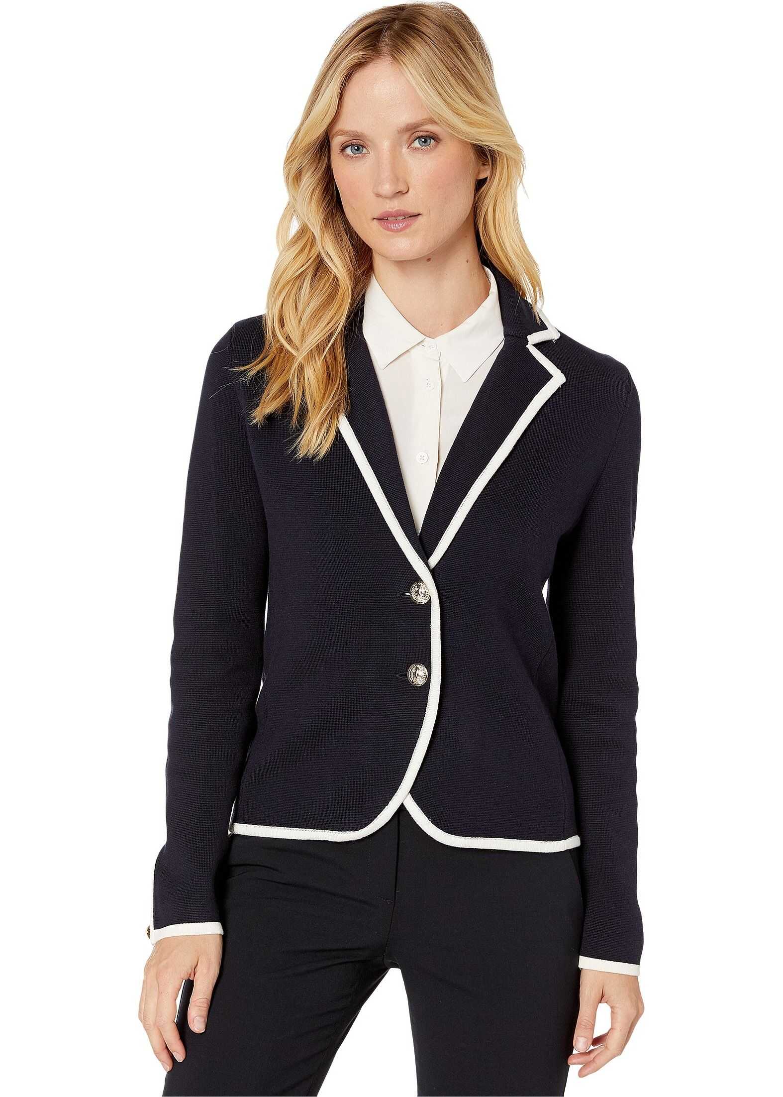 Tommy Hilfiger Piped Knit Two-Button Sweater Blazer Midnight/Ivory