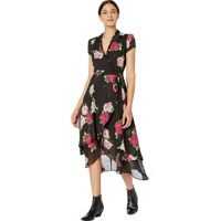 Rochii casual Floating Roses Faux Wrap Dress with Lace Neckline Femei