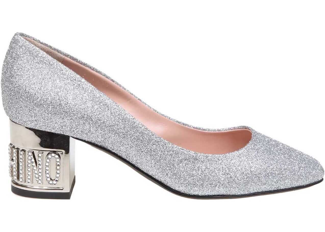 Moschino Silver Glitter Pumps Silver
