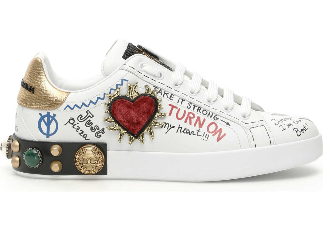 Dolce & Gabbana Portofino Sneakers With Sacred Heart* BIANCO ORO FUME