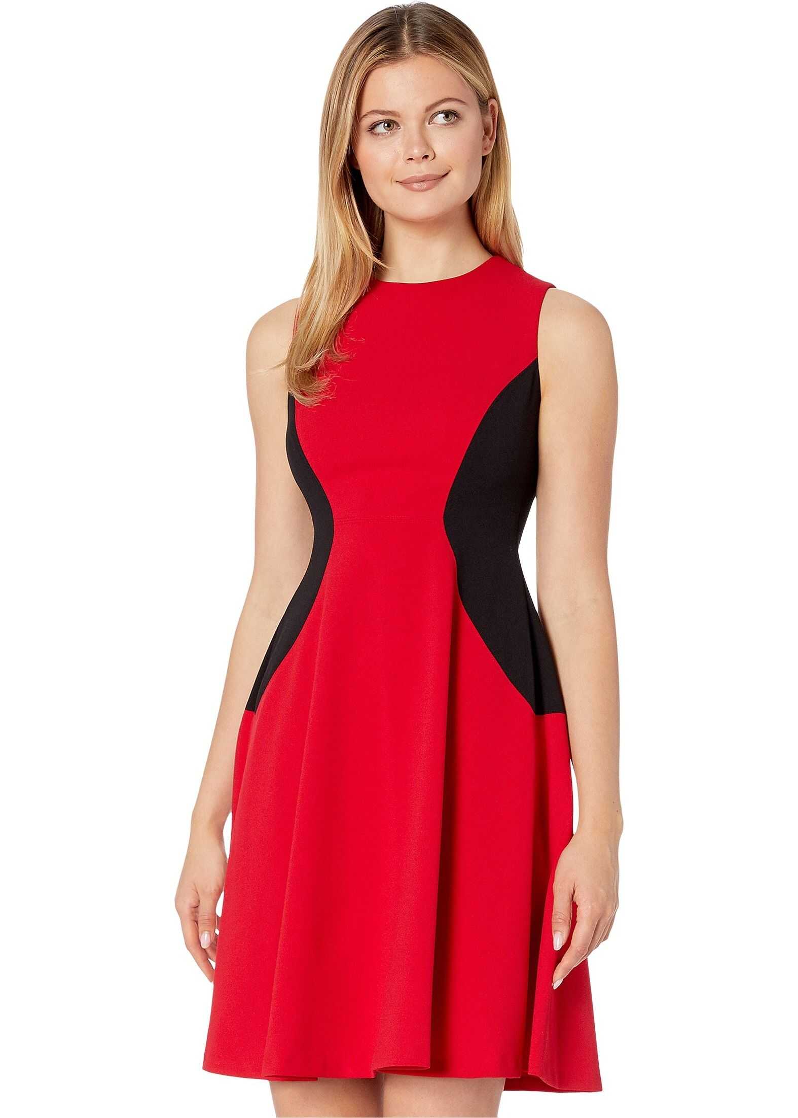 Tommy Hilfiger Color Block Fit-and-Flare Dress Scarlet/Black