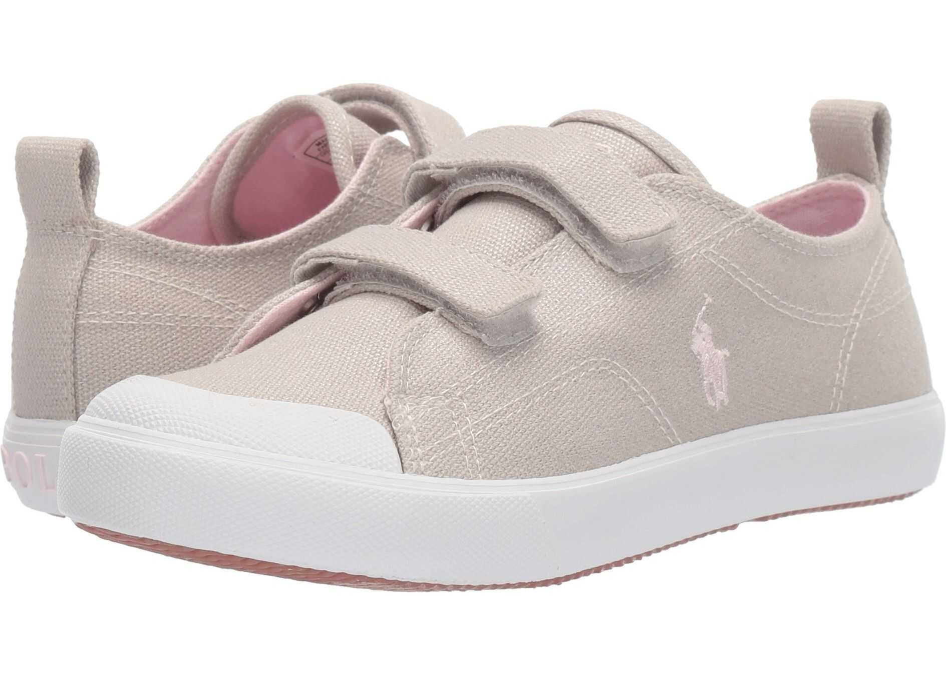 Polo Ralph Lauren Kids Kingsley EZ (Little Kid) Champagne Shimmer Canvas/Light Pink Pony Player