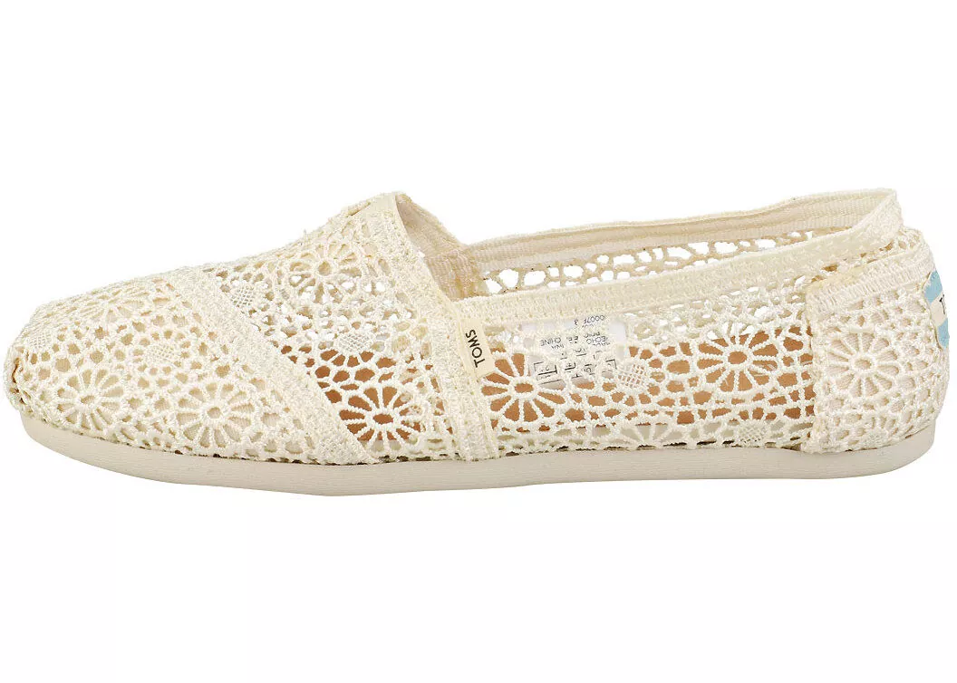 TOMS Classic Moroccan Crochet Slip On Shoes In Natural Beige
