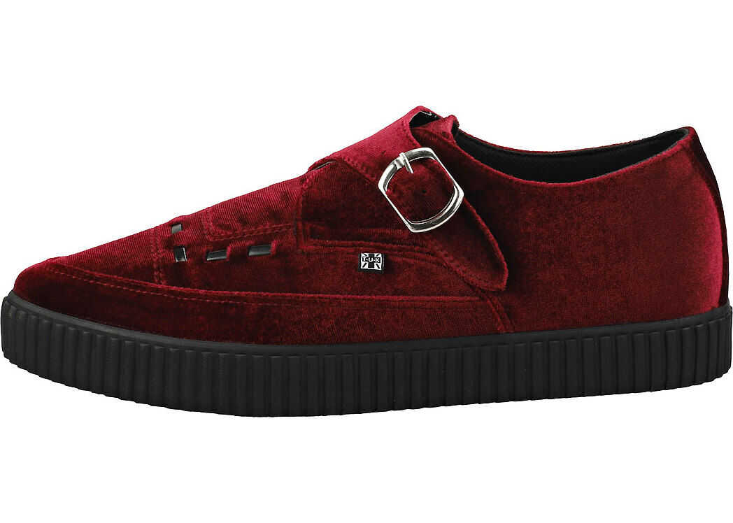 TUK T.u.k Pointed Monk Sneaker Velvet Creeper Shoes In Burgundy Red