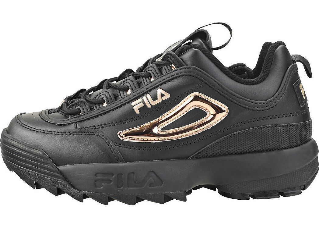 Fila Disruptor 2 Metallic Accent Platform Trainers In Black Rose Gold Black