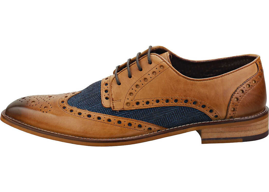 London Brogues William Derby Brogue Shoes In Tan Blue Tan