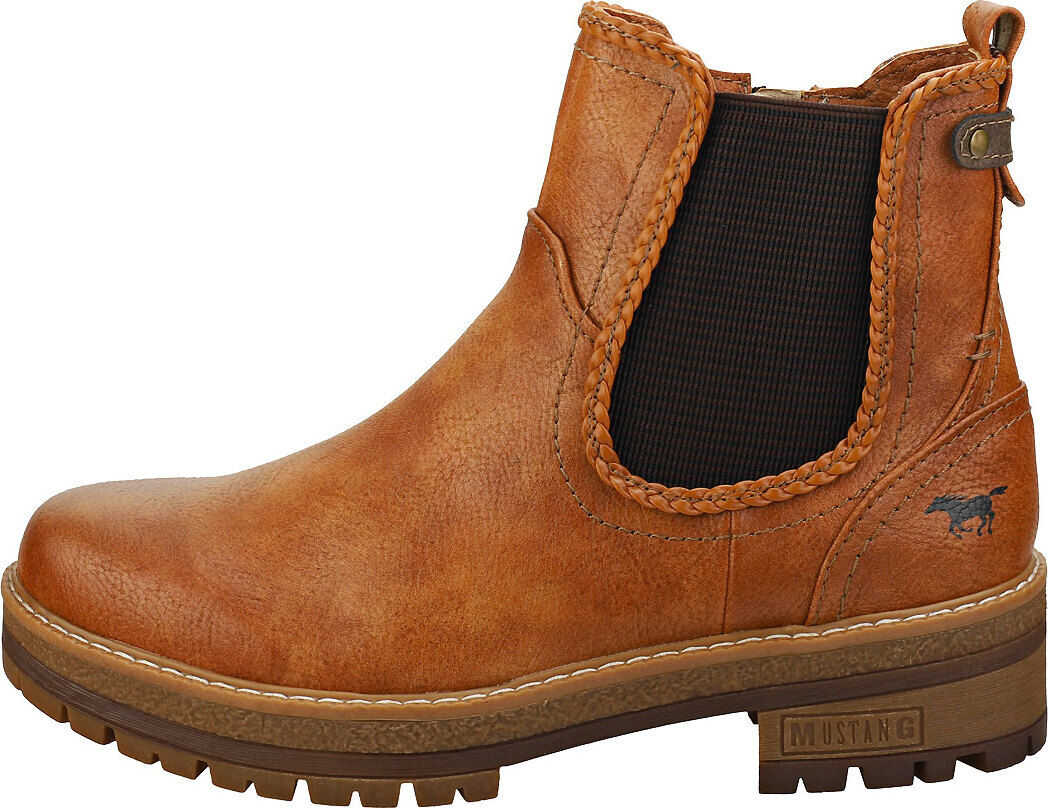 Mustang Side Zip Low Heel Chelsea Boots In Cognac Brown