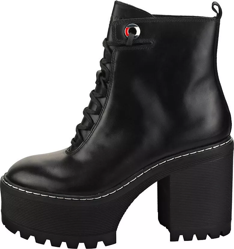 Tommy Jeans Lace Up Cleated Heel Casual Boots In Black Black